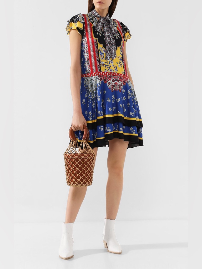 Alice And Olivia Moore Flutter-Sleeve Tiered Floral Tunic Dress Sz Small Worn 1x